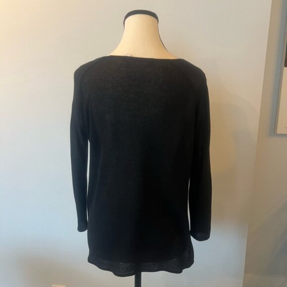 Edgy Black Faux Leather Mixed Media Top - Size M - Picture 6 of 7